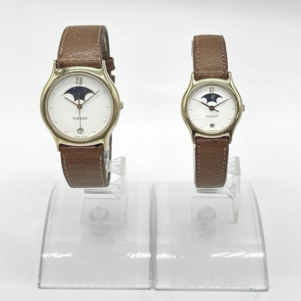 【5白37】1円スタート TISSOT / F356 F306 ティソ クォーツ ペアウォッチ ドレスウォッチ ゴールドカラー ムーンフェイズ デイト 腕時計