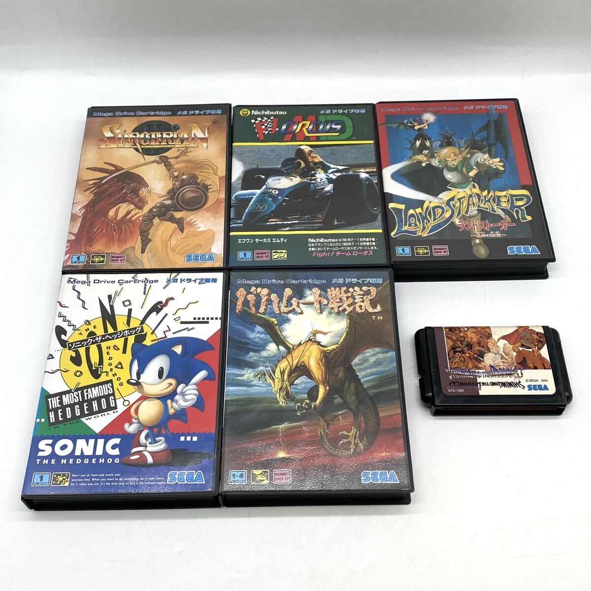 【5Y22】1円スタート MEGA DRIVE メガドライブ MD ソフト まとめて6点 ソニック バハムート戦記 ソーサリアン F1サーカスMD ゲームソフト