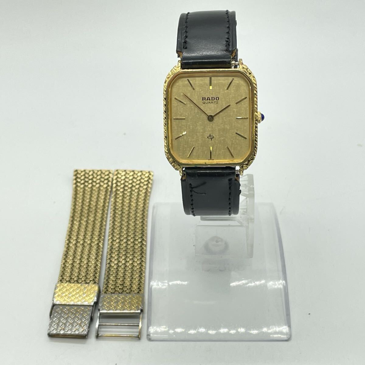 【5G19】1円スタート RADO QUARTZ / 128.9501.2 ラドー クォーツ 電池式 スクエア ゴールドカラー ゴールド文字盤 腕時計 メンズ