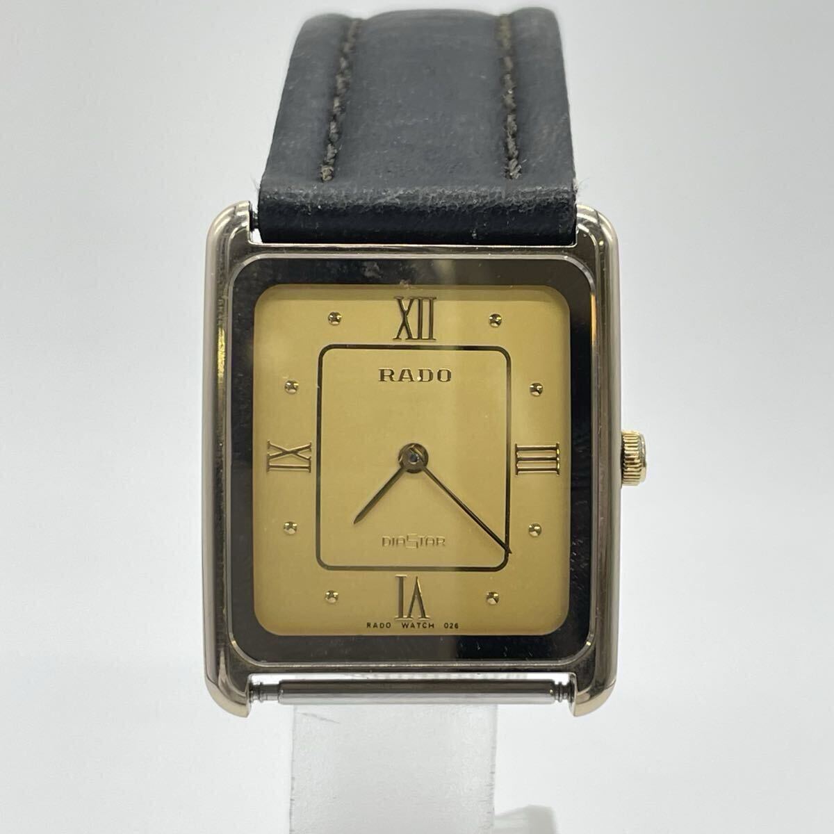 【5S18】1円スタート RADO DIASTAR 121.9595.3 / ラドー ダイヤスター クォーツ 電池式 スクエア ゴールド文字盤 腕時計