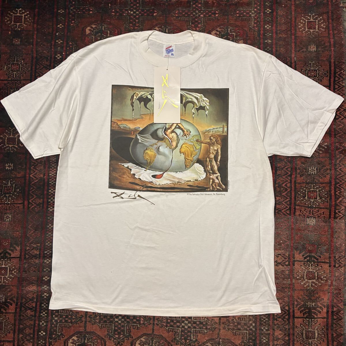 90s USA製 Salvador Dali Geopoliticus Child Tシャツ XL デッドストック タグ付き JERZEES 白 アメリカ製 古着 ダリ サルバドール 1スタ