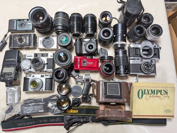1円～ カメラ レンズ ストラップ 等 まとめ売り37点 Nikon, Canon, Olympus, Minolta, Pentax 他 #7631