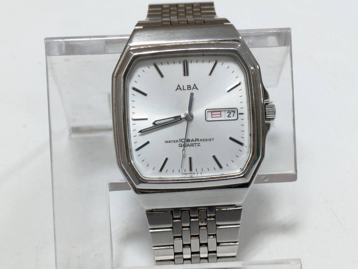 SEIKO ALBA V733-5A30 セイコー アルバ スクエア メンズ クォーツ 腕時計 デイデイト 稼働品 現状品 ◆31815