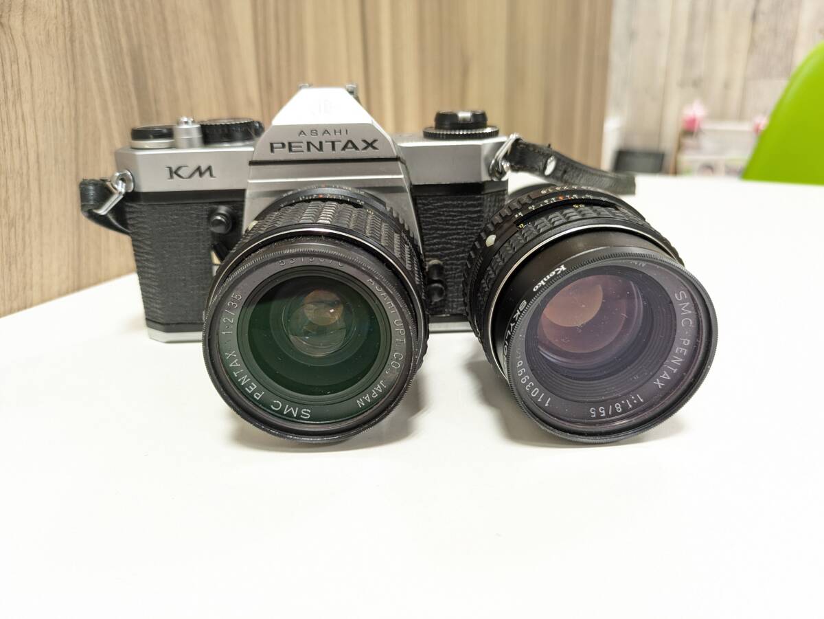 PENTAX ペンタックス KM、SMC PENTAX 1:2/35、SMC PENTAX 1:1.8/55 一眼レフフィルムカメラ ジャンク品◆31839,40