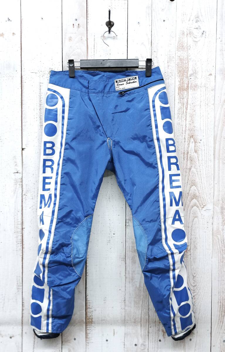 レトロライディングウェア＊BREMA RACING ＊ライディングパンツ　ダート 　モトクロスパンツ　オフロード ＊お色　ブルー系　裾　ベルクロ