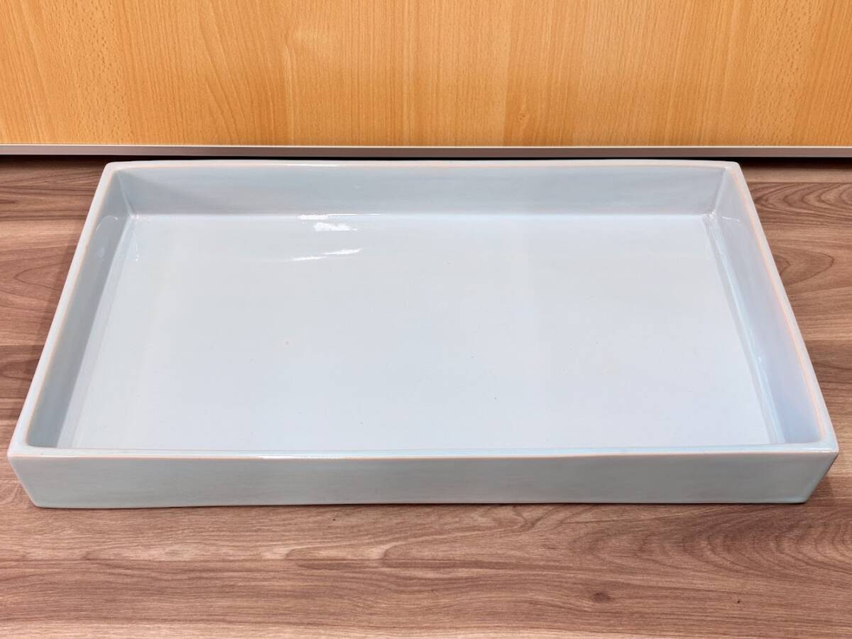 砥部焼 生け花 花器 大型 長方形 水盤 花生 花入 フラワーベース いけばな 華道具 陶器 インテリア 愛媛 とべ焼　[A35]