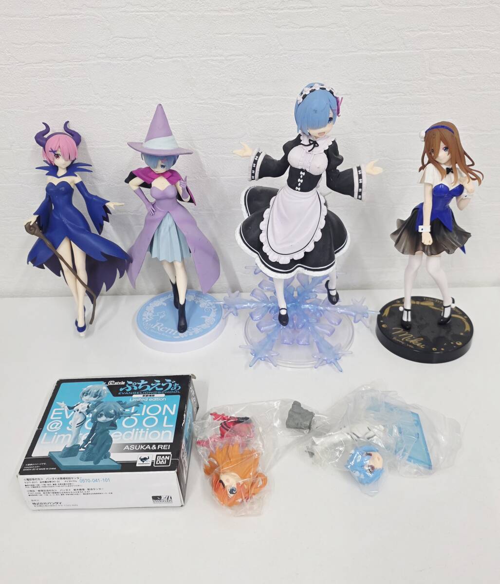 E-3489 【同梱不可】980円～ 現状品　フィギュア　まとめ　リゼロ レム ラム/五等分の花嫁 中野三玖/エヴァンゲリオン プチエヴァ