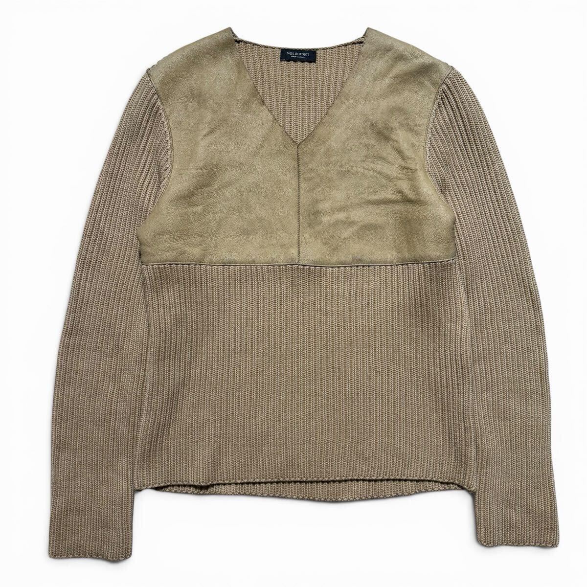 00s NEIL BARRETT leather panel virgin wool knit sweater archive collection vintage 90s ニールバレット 初期 レザー 革 ニット