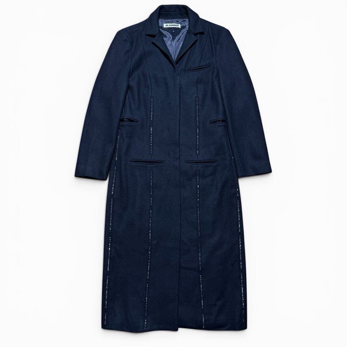 JIL SANDER by RAF Simons stone bead embroidered Angola wool mix long coat archive collection ジルサンダー 宝石 刺繍 コート
