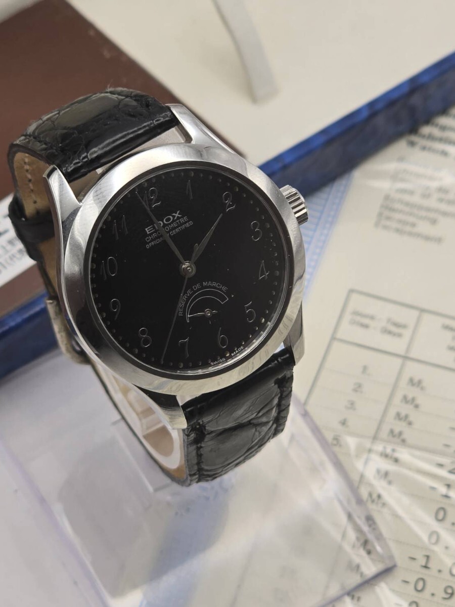 HK002 【美品・稼働品】エドックス EDOX クロノメーター パワーリザーブ 裏スケ オートマチック 自動巻き メンズ