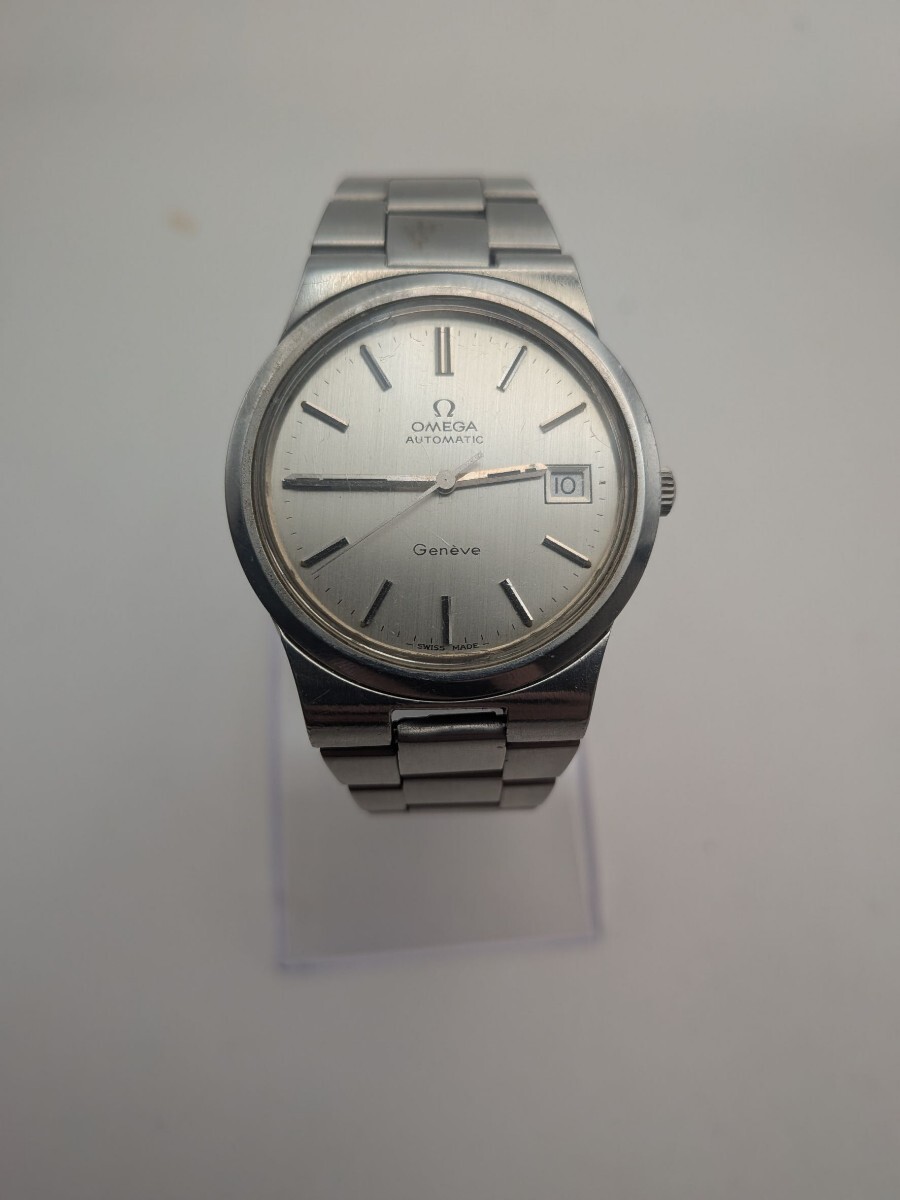 HT019 OMEGA　Geneve　AUTOMATIC　オメガ　ジュネーブ　自動巻き　デイト　シルバーカラー文字盤　メンズ腕時計