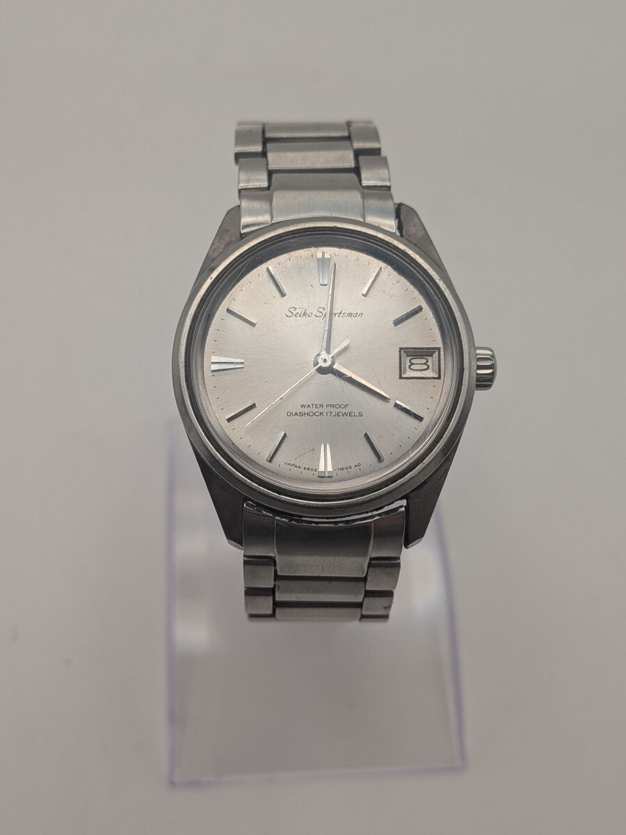 HT020【稼働】 セイコー スポーツマン 6602-7030　ラウンド シルバー デイト 手巻き SEIKO