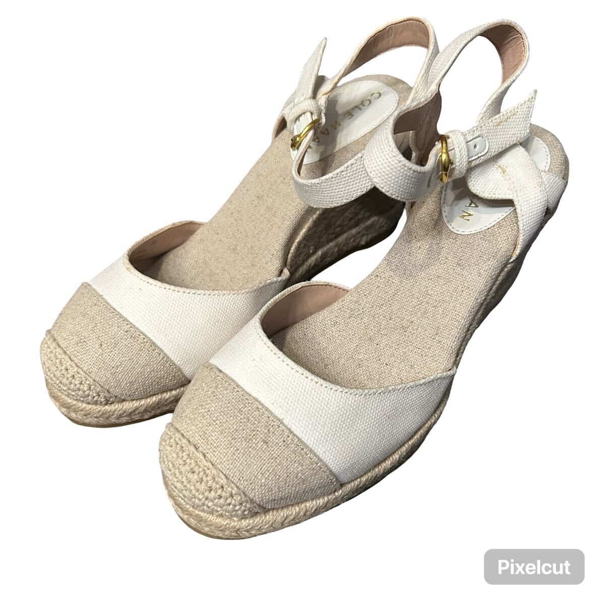 ※SD1 COLE HAAN コールハーン ウェッジソールサンダル アンクルストラップ ラウンドトゥ エスパドリーユ ホワイト 表記6(23cm相当)