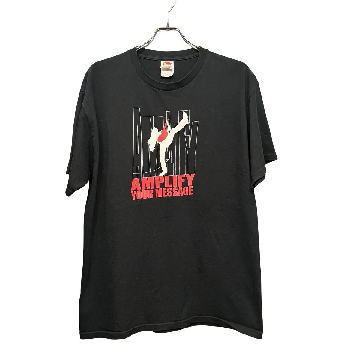 ※MT2 【US古着】FRUIT OF THE ROOM フルーツオブザルーム 半袖Tシャツ ブラック 企業系 Message AmpⅡ バックプリント サイズL
