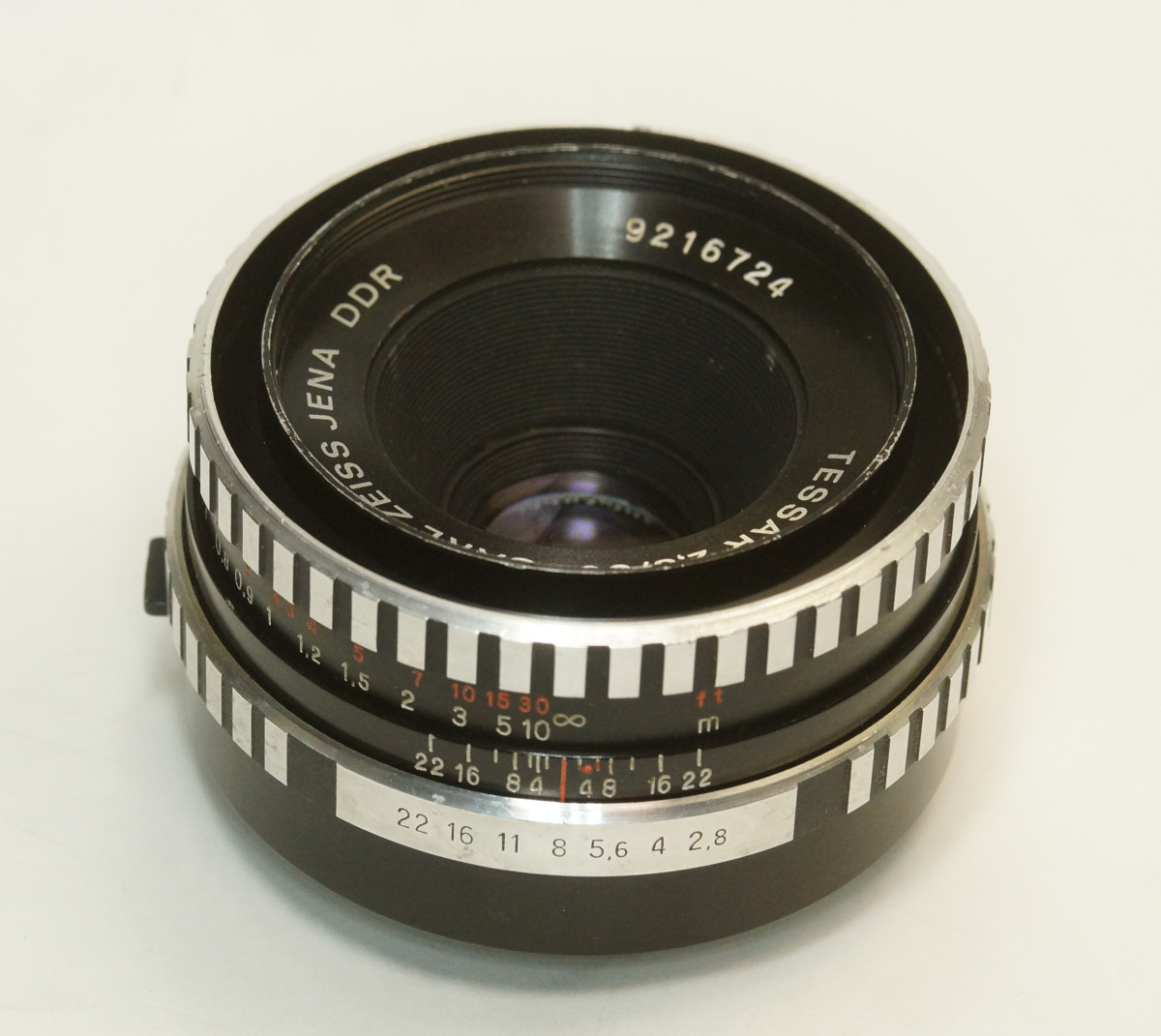 ドイツ製 Carl Zeiss Jena Tessar 2.8/50 ゼブラ M42 924NB-724 絞込レバー 銀文字 後期型 70年代 銘板文字プリント