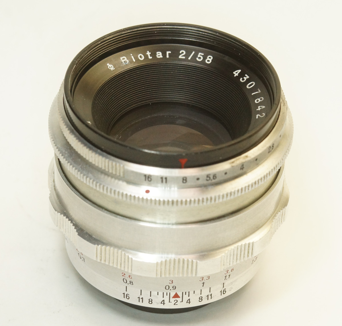 ドイツ製 Carl Zeiss Jena Biotar 2/58 M42 43NB-842 Q1 シルバー 絞羽10枚 中期型 プリセットフルマニュアル絞 50年代