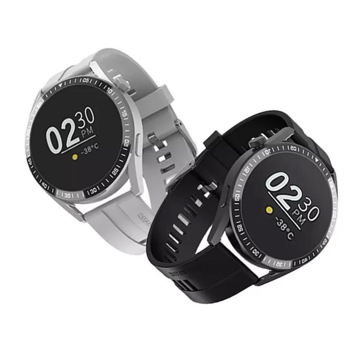 【2点セット】新品 スマートウォッチ 丸型 ブラック/グレー 心拍計 歩数計 Bluetooth対応 多機能 メンズ レディース