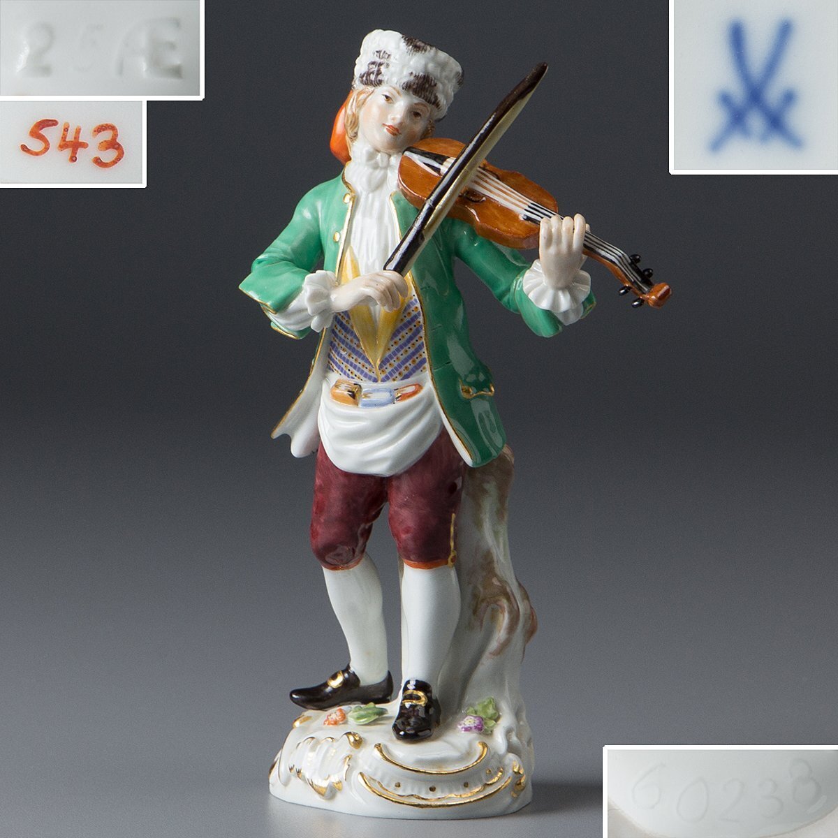 【五】Meissen マイセン 人形 フィギュリン 『ヴァイオリン弾き』 共箱 真作