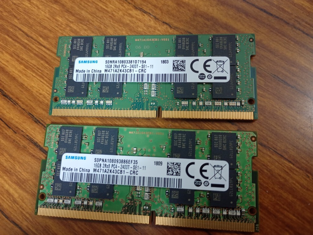 管162411／ Samsung 【DDR4-2400】 合計32GB（16GB×2枚)　やや世代ずれペア　:2018年03週～2018年09週　送料無料