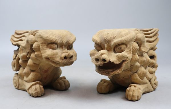 寺社仏閣 木彫 欅 獅子 木鼻 一対 仏教美術 TK140