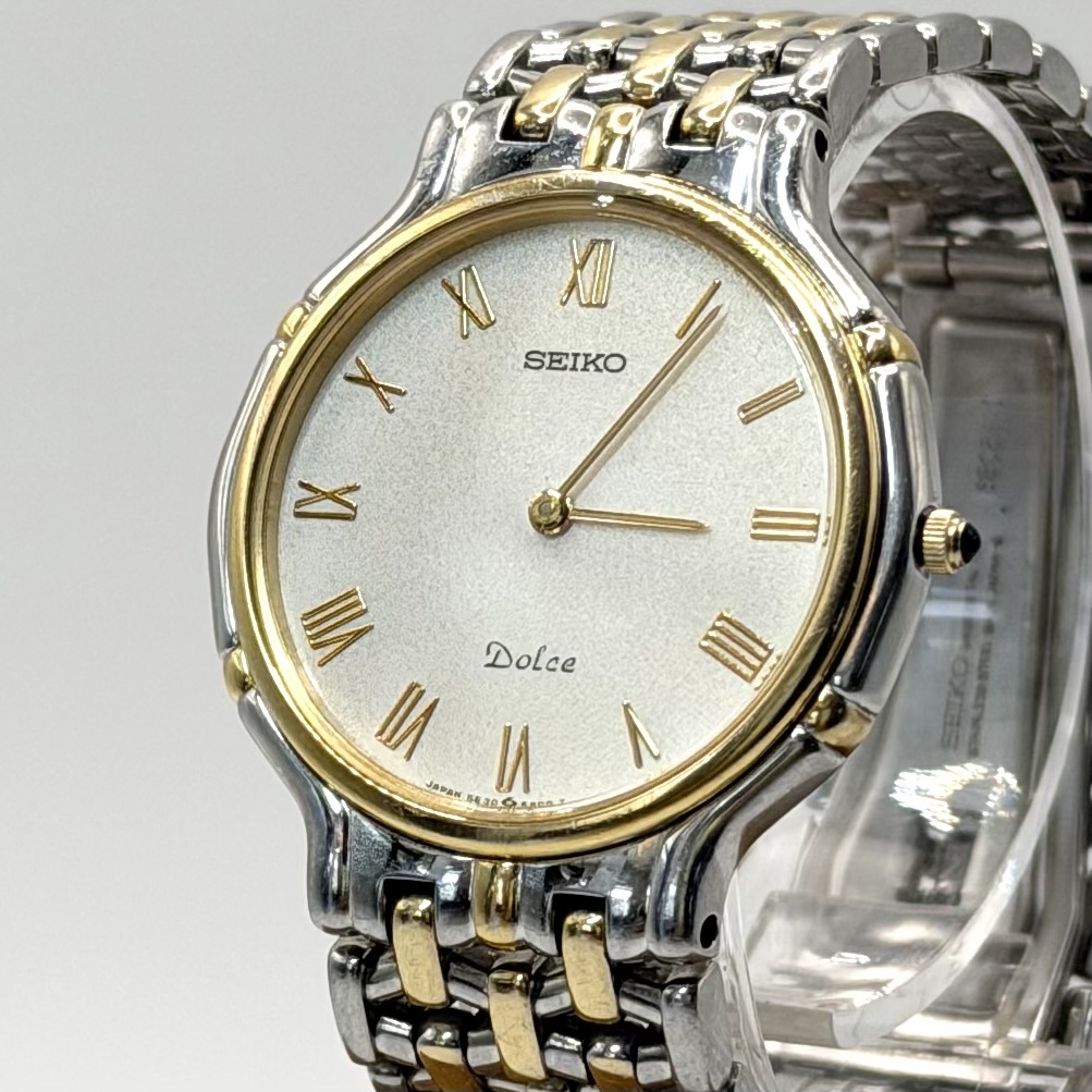 [新品電池稼働] SEIKO/セイコー Dolce ローマンインデックス コンビ ゴールドカラー クォーツ QZ アナログ 2針 メンズ 腕時計