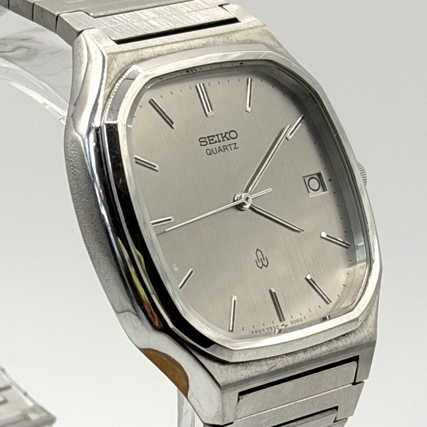 [新品電池稼働] SEIKO セイコー シーガル ◆希少◆ レトロデザイン スクエア アナログ 3針 デイト メンズ 腕時計 シルバー クォーツ