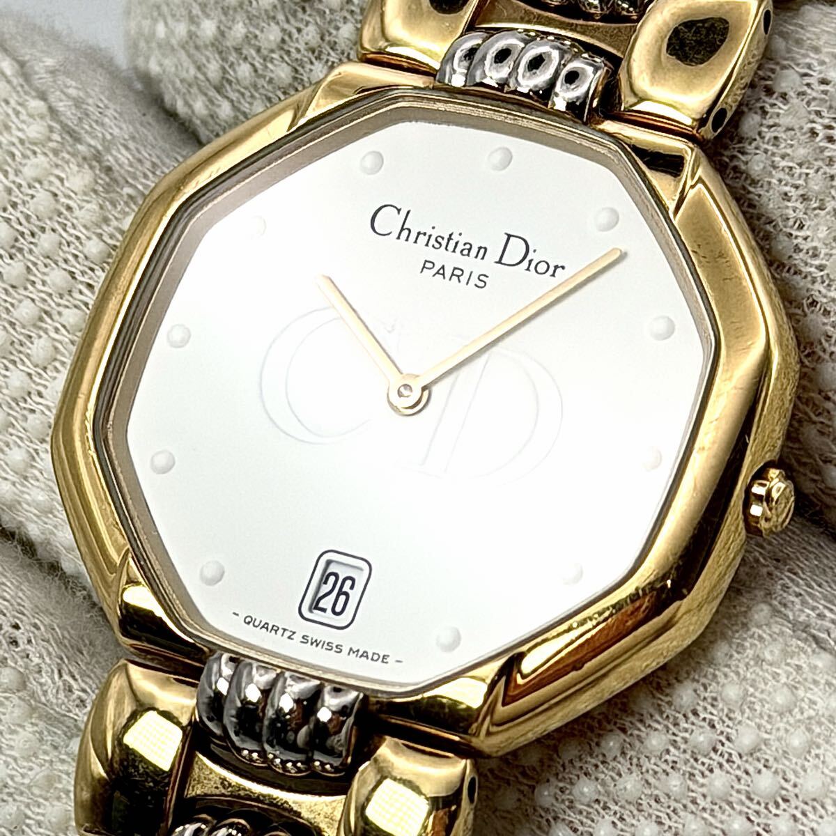 稼動 極美品 Christian Dior クリスチャンディオール 45-134 オクタゴン デイト ゴールド クオーツ ヴィンテージウォッチ vintage 腕時計