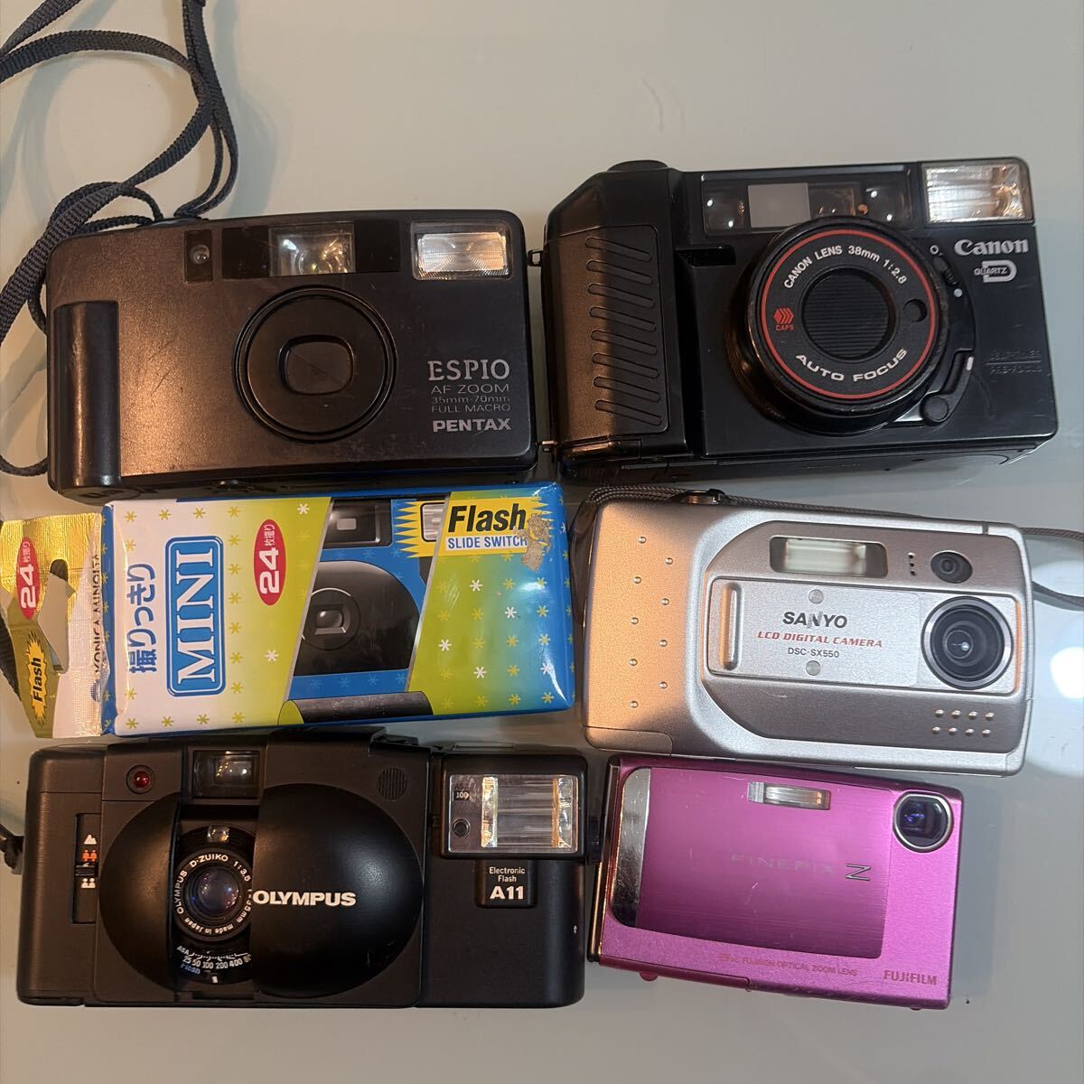 1円スタート　TJ11 コンパクトカメラ　6個　セット　まとめ PENTAX Canon フィルムカメラ　デジカメ　SANYO OLYMPUS 動作未確認　現状品