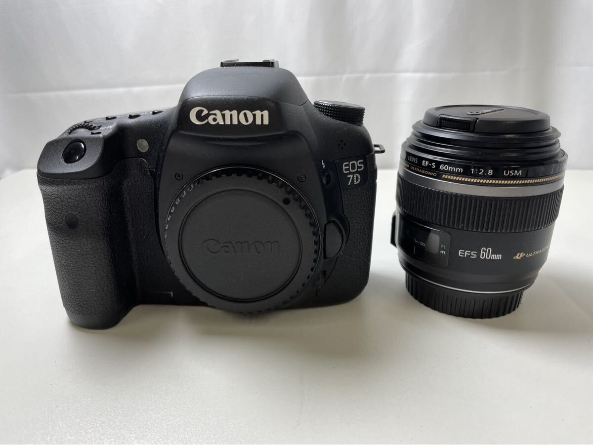 148T-5-3 Canon EOS 7D デジタル一眼レフカメラ キャノン DS126251 レンズ EF-S 60mm 1:2.8 動作通電未確認