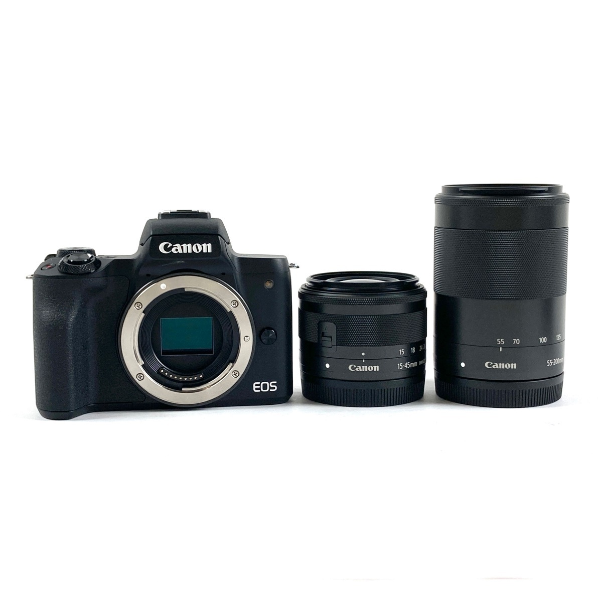 【1円】 キヤノン Canon EOS Kiss M ダブルズームキット ブラック デジタル ミラーレス 一眼カメラ 【中古】
