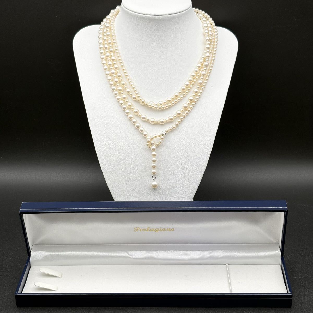 I05-42 美品 テリ良し アコヤ真珠 ロングネックレス あこや パールネックレス 本真珠 pearl レディース ファッション アクセサリー