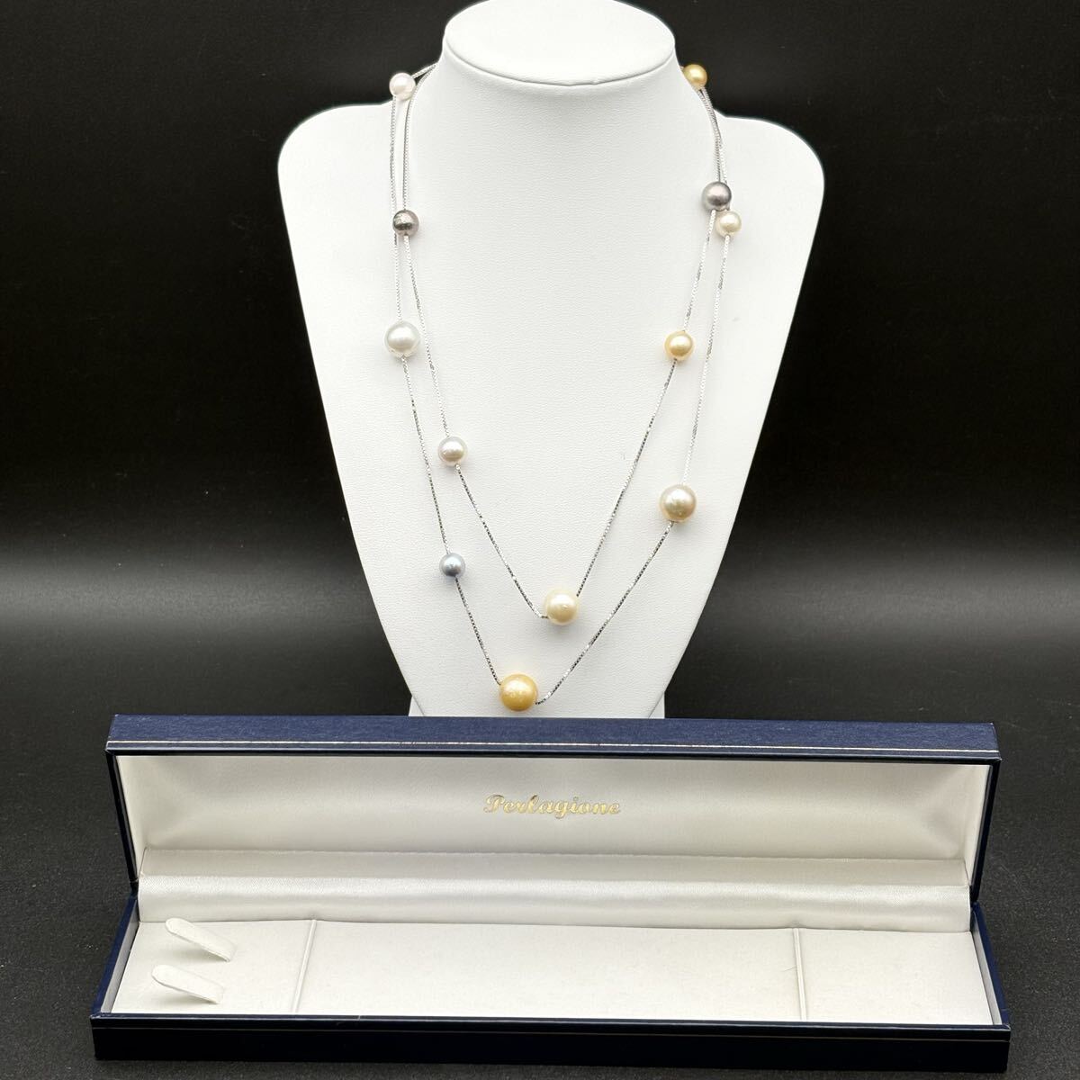 I05-45 南洋真珠 ロングネックレス 白蝶 黒蝶 本真珠 パール パールネックレス アクセサリー SILVER925 シルバー 刻印 レディース 上品