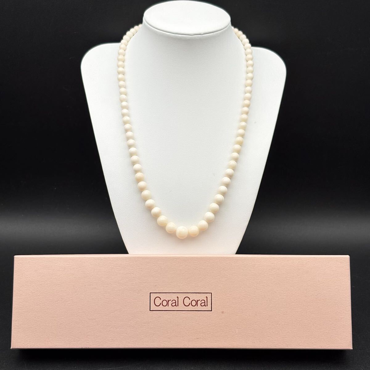 I05-47 美品 白珊瑚 ネックレス SILVER 刻印 ホワイト サンゴ ホワイトコーラル Coral Coral アクセサリー レディース 上品 丸玉 ピンク