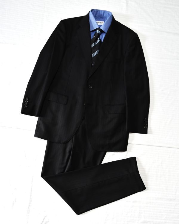 #76★LORO PIANA TASMANIAN★ロロピアーナ ★ダーバン★DURBAN★黒の同色ストライプ★高級感漂う着心地良い洒落た2釦スーツAB5/M春夏オール