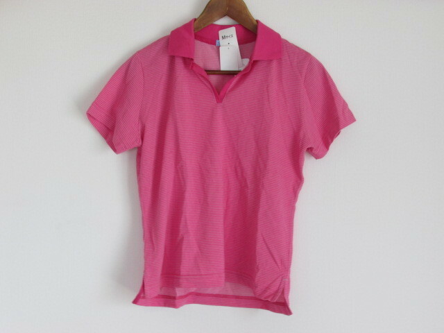 Mサイズ　ピンクボーダー　衿付きカットソー　ポロシャツ
