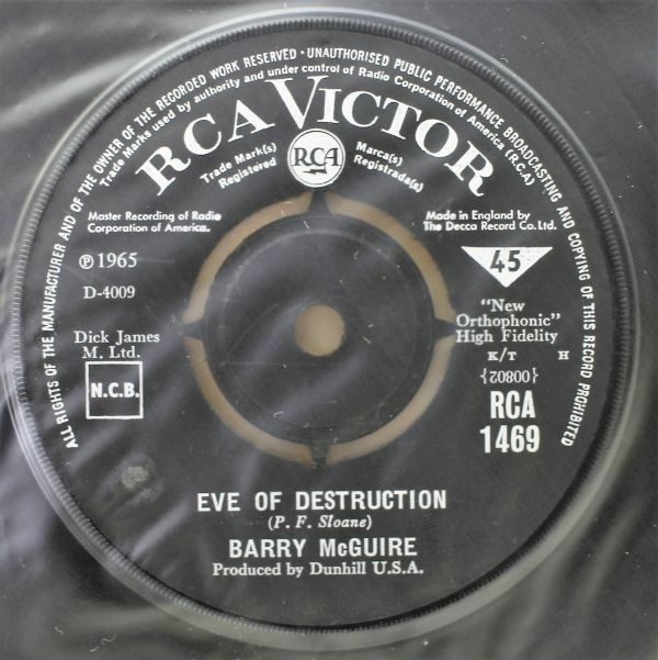 T-520 UK盤 Barry McGuire Eve Of Destruction バリー・マクガイア 明日なき世界 RCA 1469 オリジナルスリーブ 45 RPM