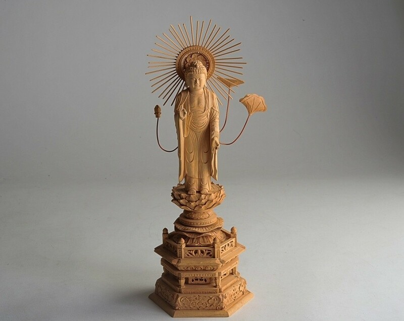 BB12042-1木彫　仏像　阿弥陀如来立像　１５ｃｍ（全高３４ｃｍ）仏教美術　