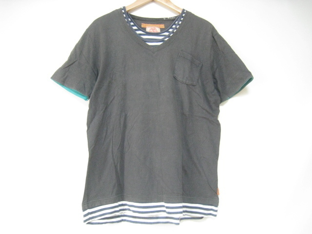 HEATFUL CLOTHES&DREAM KRIFF MAYER クリフメイヤー トップス Tシャツ カットソー 半袖 ダークグレー 紺×白 ボーダー Lサイズ