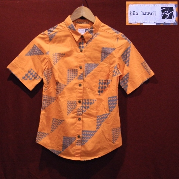 新品 hilo hawaii ヒロハワイ USA製 ハワイ製 アロハシャツ 半袖シャツ ドレスシャツ 総柄 オレンジ XS 未使用