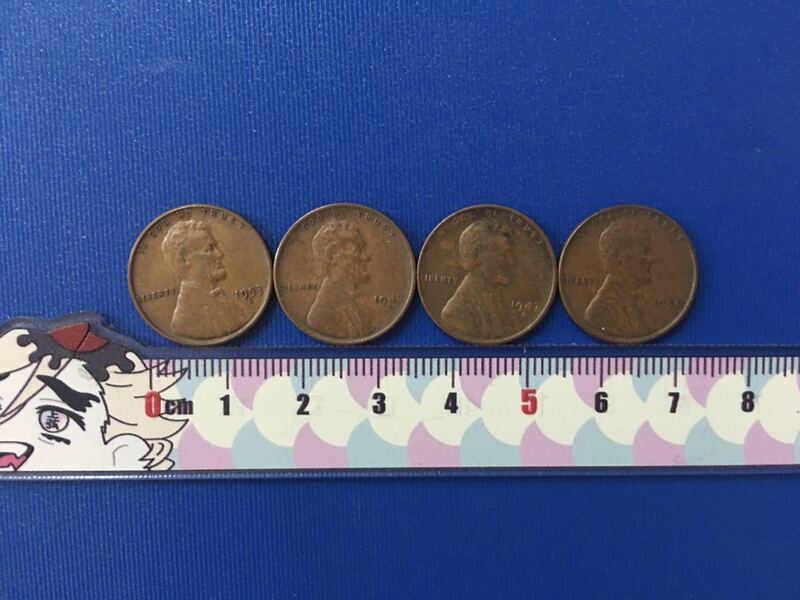 アメリカ旧硬貨リンカーンセント4枚1947,1950,1953年
