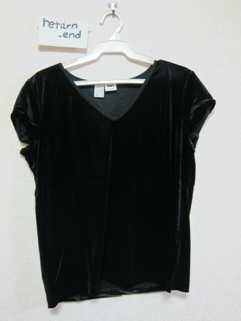 DKNY カットソー 半袖 L ブラック ベロア調 Tシャツ #68596 ダナキャランニューヨーク