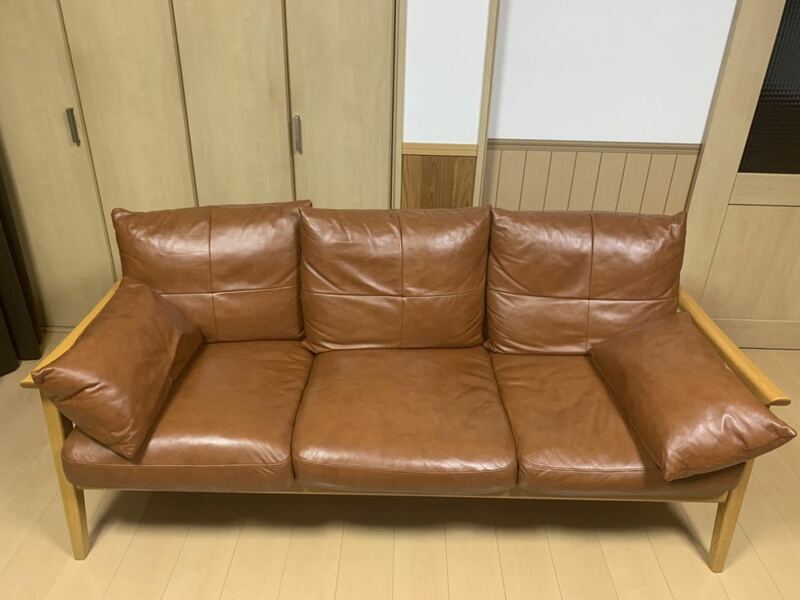 KEYUCA Kasrup Sofa Leather Cognac 3.0P/3人掛け 展示品美中古 ケユカ カストラップ ソファ 本革 レザー ブラウン 茶色 コニャック