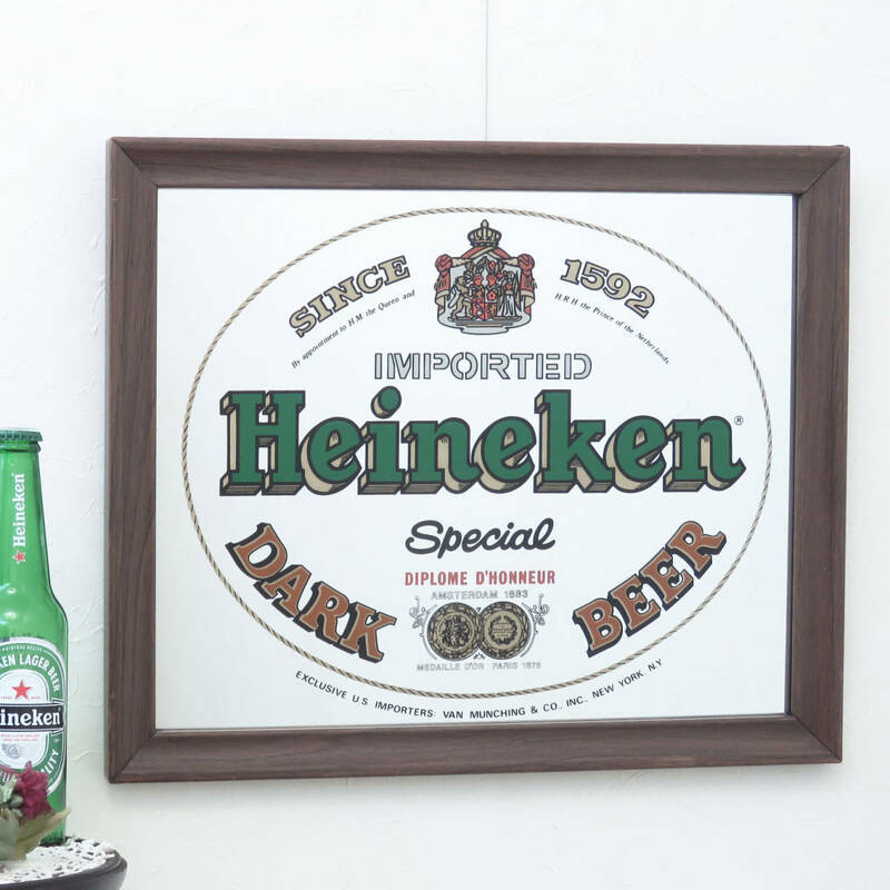 ビンテージパブミラー/ハイネケン(Heineken)オランダのビール/壁掛け 吊り下げ鏡/店舗什器/ディスプレイ/インテリア雑貨/内装/装飾/PM-0097