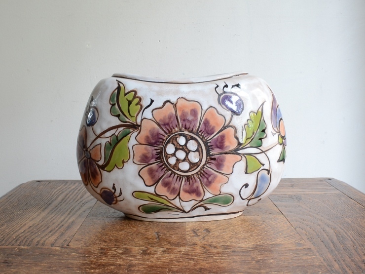 アンティーク花器 オブジェ ヴィンテージ デザイン 陶器 フラワーベース（H13.5cm） 華道 花瓶 生け花 ポット