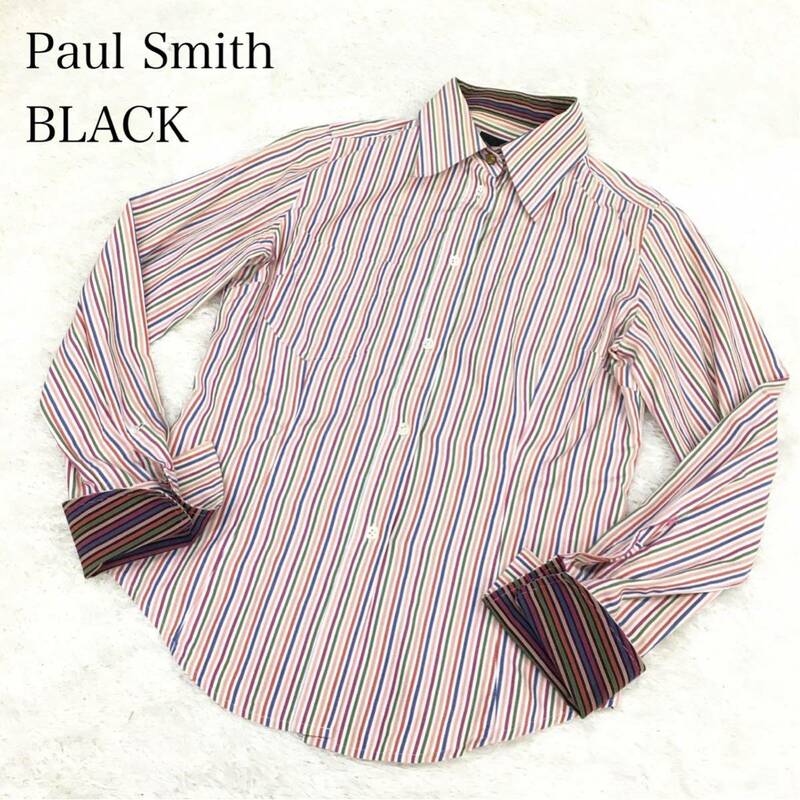 Paul Smith BLACK ポールスミス ブラック 半袖ボタンシャツ マルチストライプ レディース サイズ42 オンワード樫山