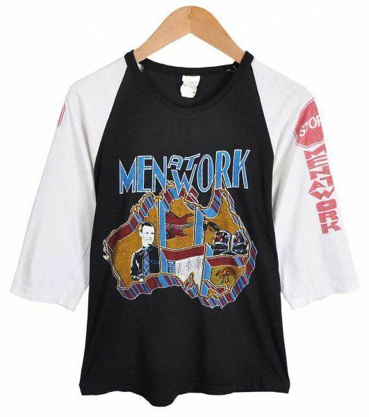 ヴィンテージ 80年代 カナダ製 MEN AT WORK メン アット ワーク ラグランバンドTシャツ ブラック×ホワイト メンズXS相当(11123