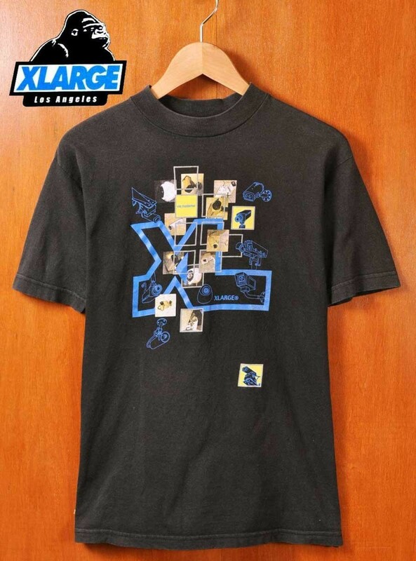 2000年頃 USA製 XLARGE エクストララージ 半袖Tシャツ ブラック 監視カメラ柄 メンズS(T932