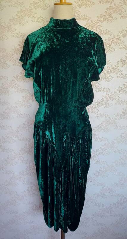 ドレス vintage 古着 ヴィンテージ ビンテージ ベルベット ベロア ワンピース ワンピ ロング ロングワンピース グリーン 緑 dress 変形 