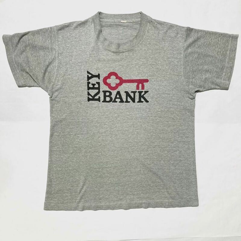 70s 80s USA製 vintage Key Bank 両面 プリント Tシャツ 70年代 80年代 ビンテージ 霜降り グレー 企業 ロゴ 古着 / アート キャラ バンド