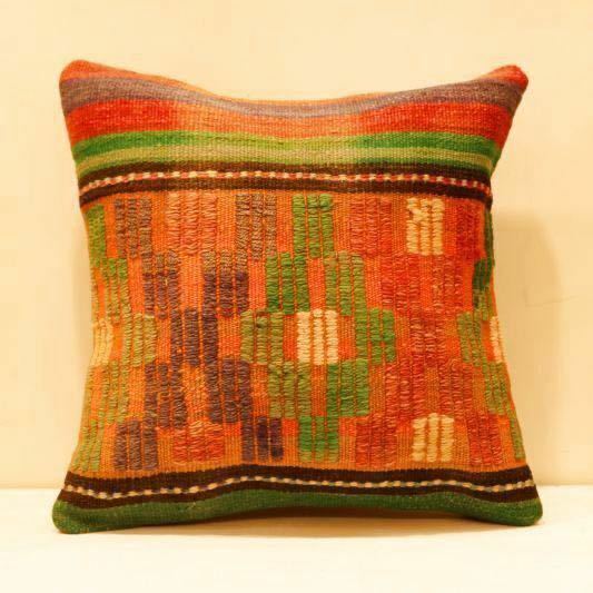 SALE! クッションカバー キリム 手織り 39×39cm トルコ 草木染め kilim 赤緑